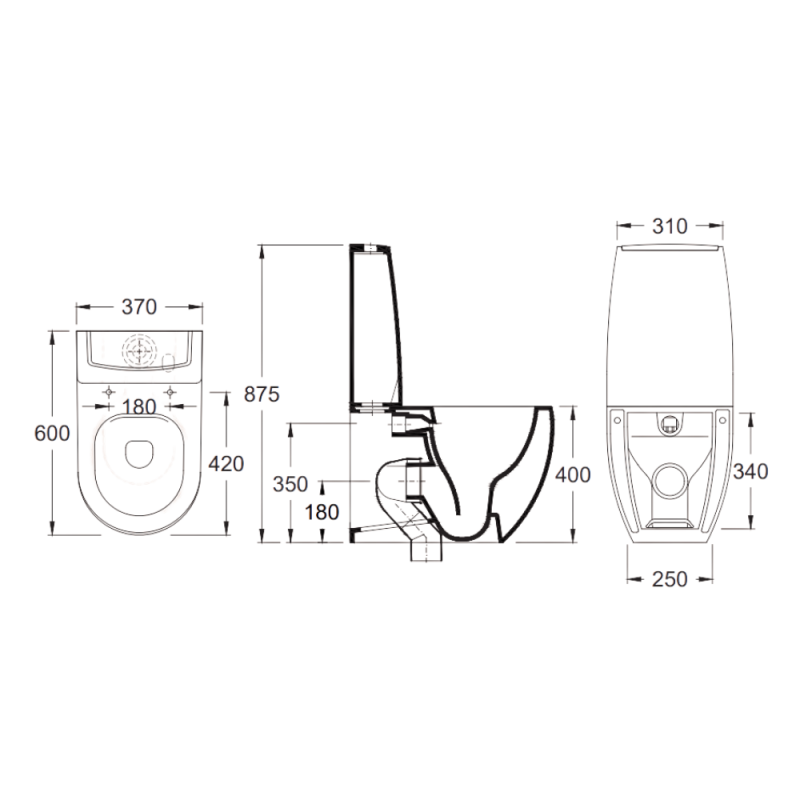 Rimless Toilet for Low Tank Hide V/H NAUTILUS