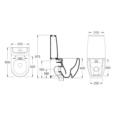 Rimless Toilet for Low Tank Hide V/H NAUTILUS