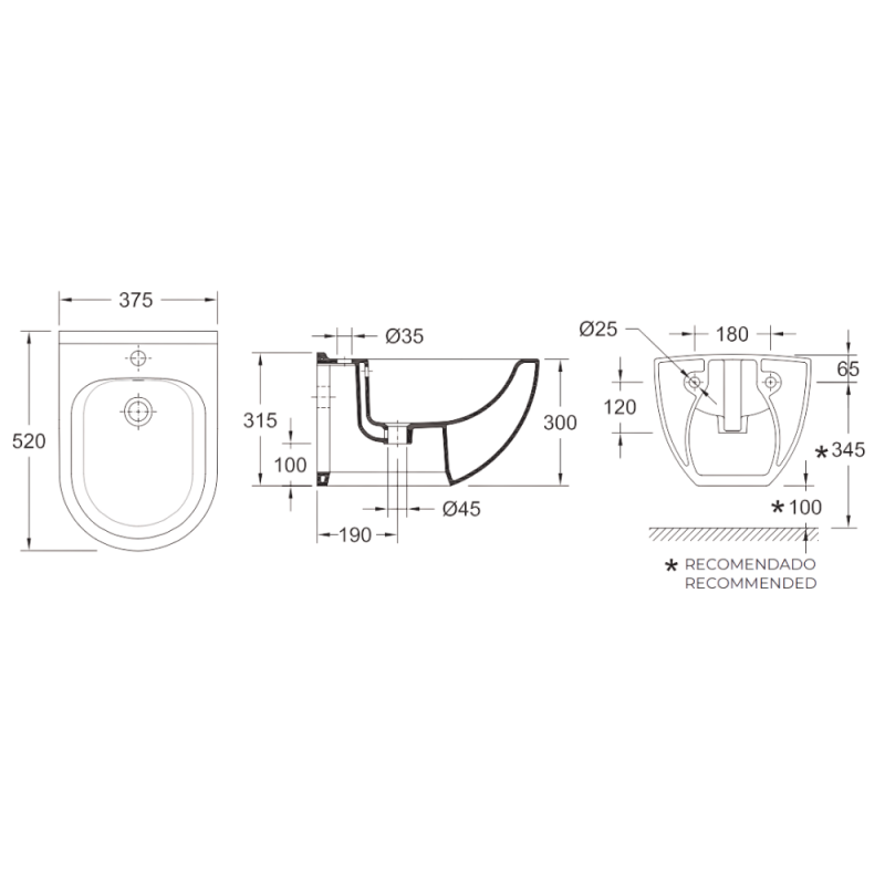 Hide NAUTILUS Suspended Bidet