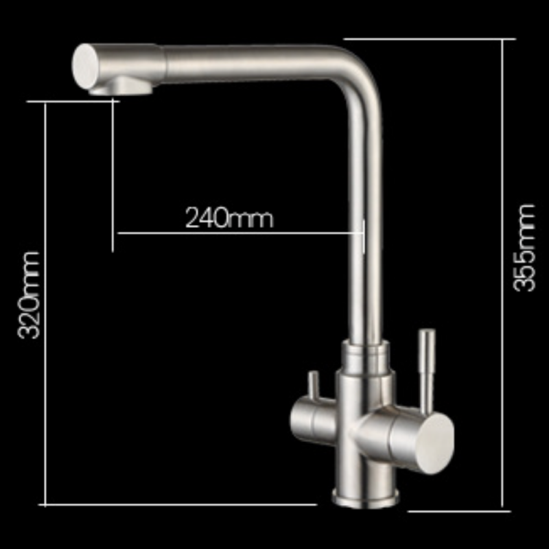 Grifo Cocina Osmósis TRIAVI GRIFERS®, 2 salidas, 3 vías, Alto Acero Inoxidable Pulido