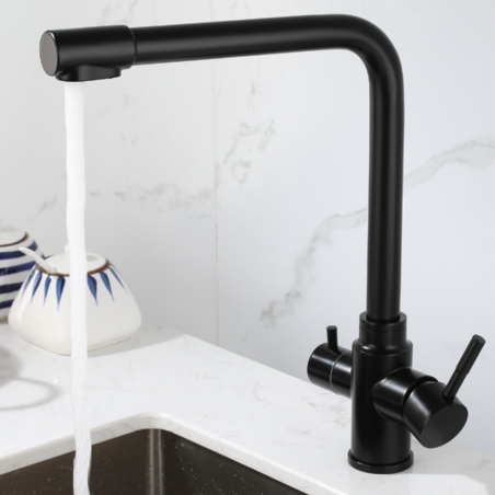 Grifo Cocina Osmósis TRIAVE Coal GRIFERS®, 2 salidas, 3 vías, Alto Acero Inoxidable Pulido