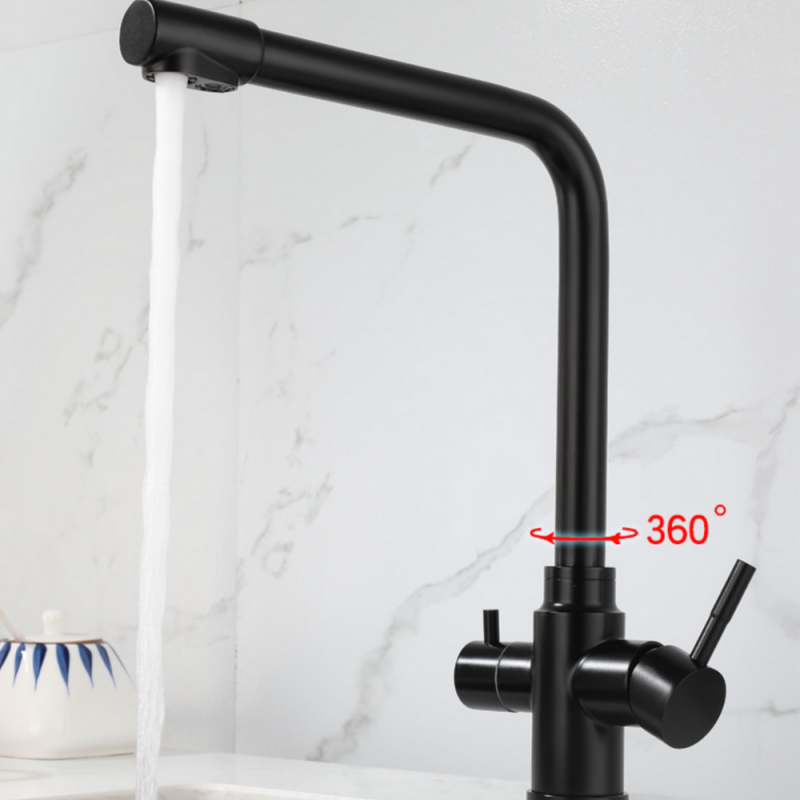 Grifo Cocina Osmósis TRIAVE Coal GRIFERS®, 2 salidas, 3 vías, Alto Acero Inoxidable Pulido