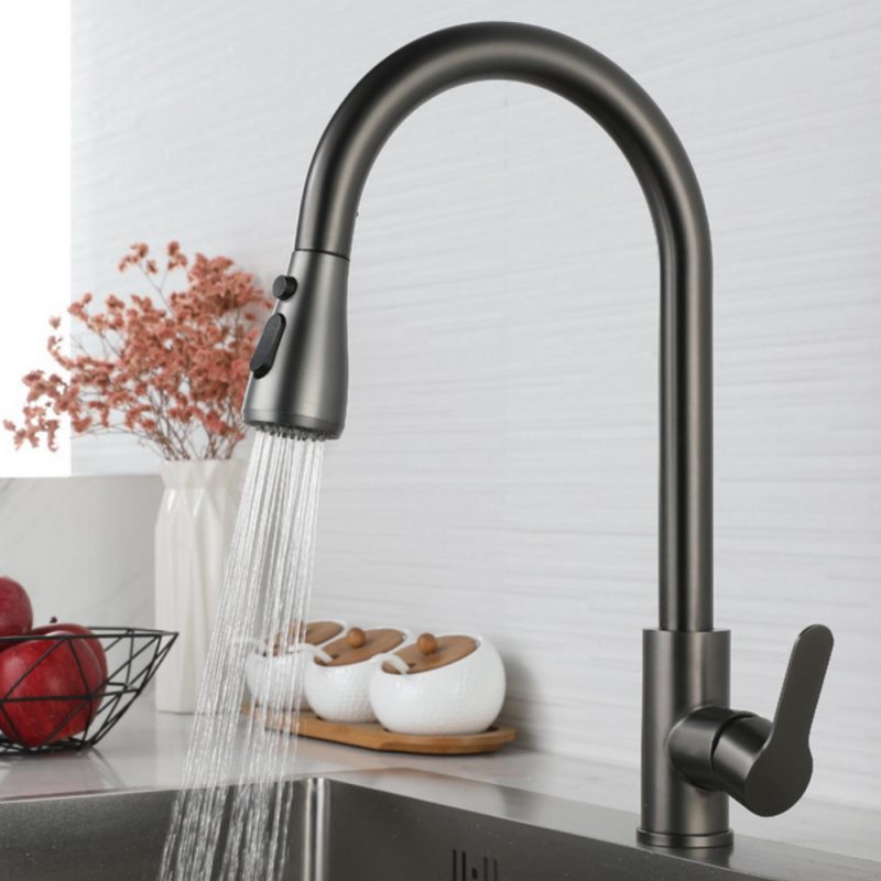 Grifo Cocina Fregadero IBREM GRIFERS® Ducha Extraíble, Caño Alto Acero Inoxidable Pulido