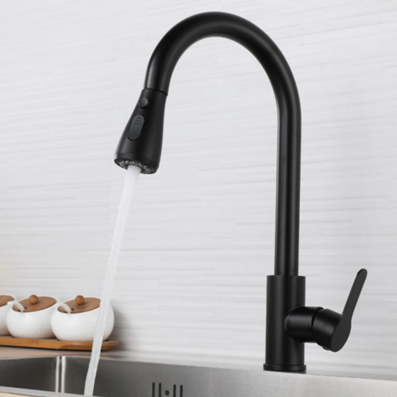 Grifo Cocina Fregadero IBREM Coal GRIFERS® Ducha Extraíble Negro, Caño Alto Acero Inoxidable Pulido