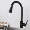 Grifo Cocina Fregadero IBREM Coal GRIFERS® Ducha Extraíble Negro, Caño Alto Acero Inoxidable Pulido