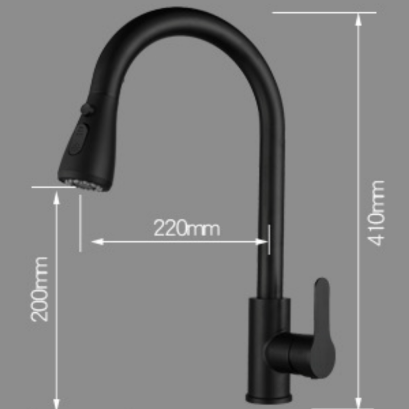 Grifo Cocina Fregadero IBREM Coal GRIFERS® Ducha Extraíble Negro, Caño Alto Acero Inoxidable Pulido