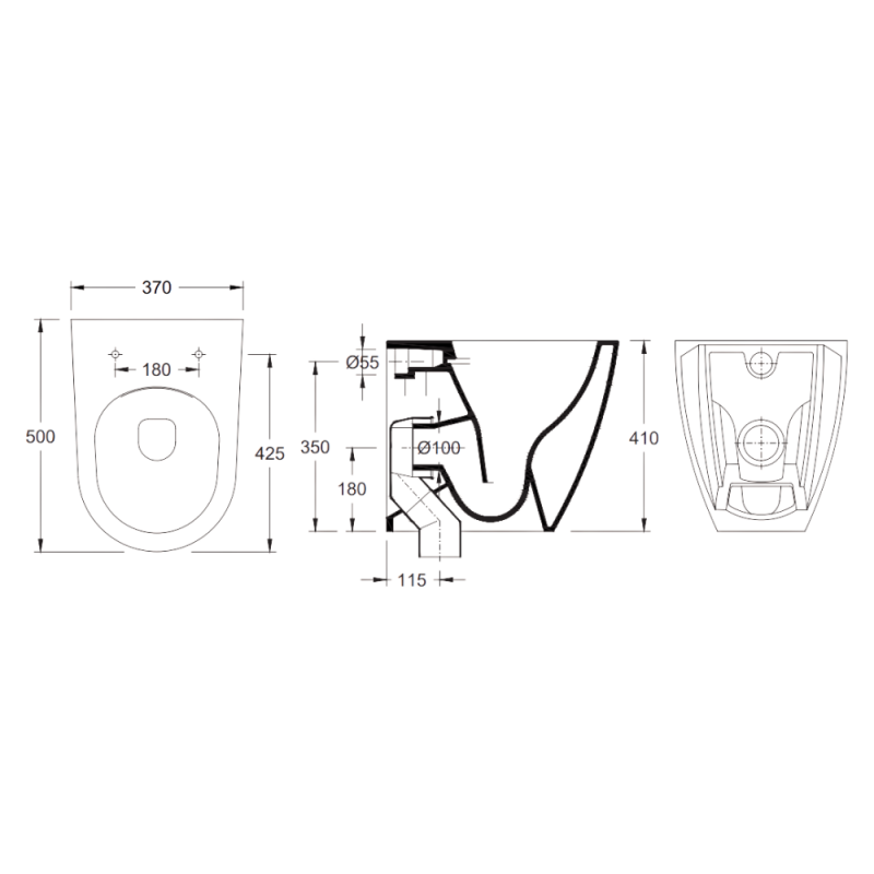 Inodoro Rimless BTW p/ T. Empotrado V/H TWO