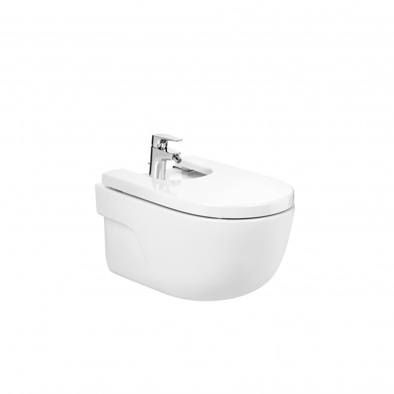 Suspended Meridian bidet with hidden fixings with cushioned cover in Supralit® ROCA